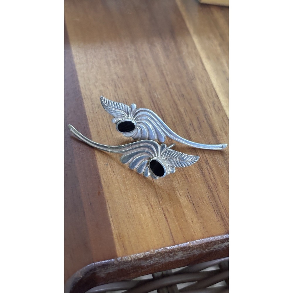 VTG 925 Silver & Onyx Wing Stud Earrings - Southwestern - Marked Sterling